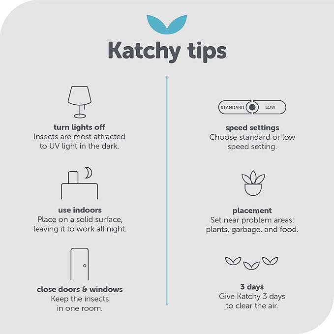 Katchy Indoor Flying Insect Trap – Catcher & Killer for Mosquitoes, Fruit Flies, Gnats & Moths – Non-Zapper with Suction & Blue Light – Ideal for Indoor Spaces, Kitchens & Plants (Original, White)