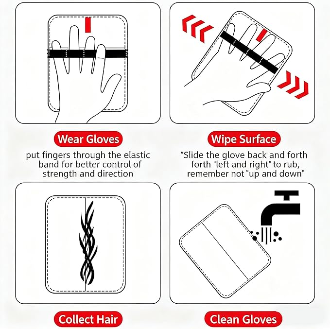 4 PCS Dog Hair Remover, Electrostatic Pet Hair Removal Gloves, Reusable Dog Hair Remover for Couch, Furniture, Carpet, Curtain, Upgraded Animal Fur Removal Tool, Cat Grooming Gloves