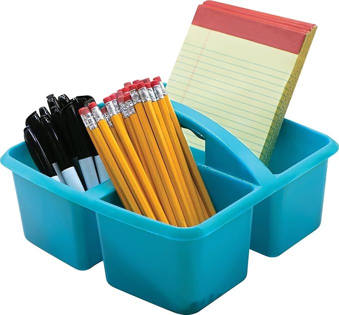 Teacher Created Resources Teal Portable Plastic Storage Caddy 6-Pack for Classrooms, Kids Room, and Office Organization, 3 Compartment