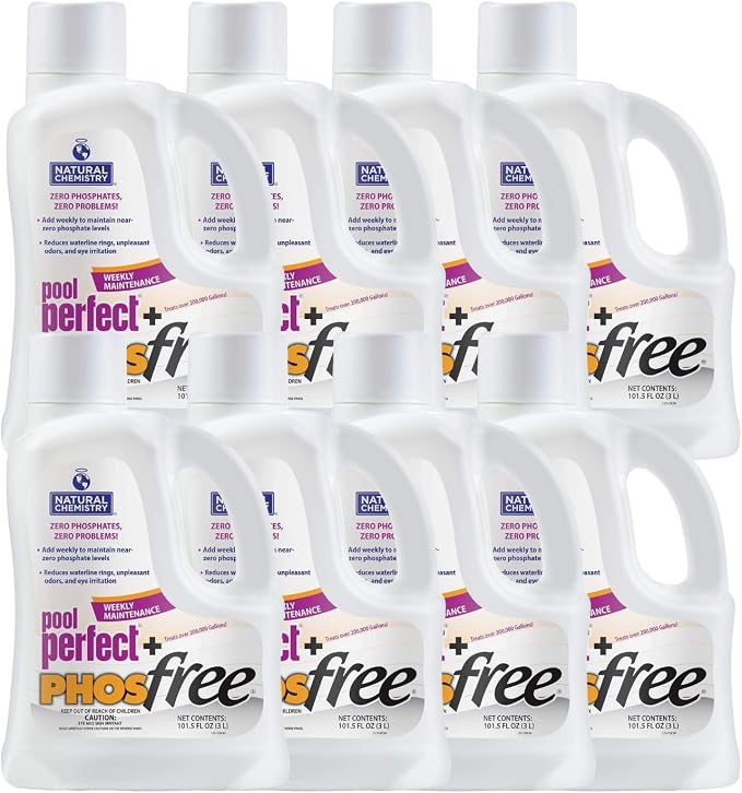 Natural Chemistry Pool Perfect + Phosfree, 3 Liter, 8 Pack | Phosphate Remover, Reduces Waterline Rings, Unpleasant Odors & Eye Irritation