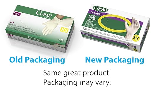 CURAD Comfort Disposable Medical Latex Gloves, Powder-Free, Textured, X-Small - For Superior Grip & Protection, Pack of 10, 1000 Count
