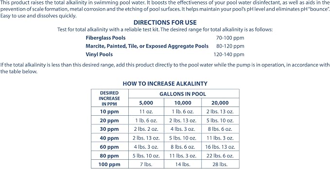 Pool Mate 40-Pounds Premium Alkalinity Increaser for Swimming Pools, 100% Sodium Bicarbonate