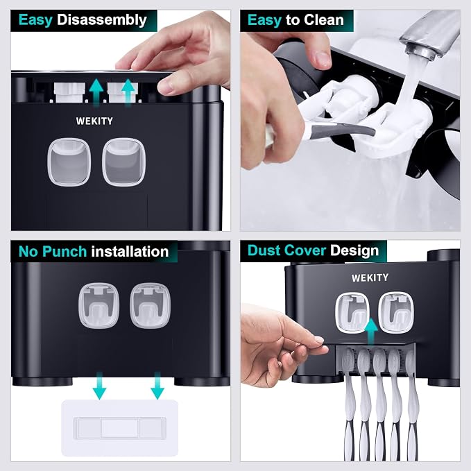 2 Toothbrush Holders Wall Mounted, Multi-Functional Toothbrush Holder,Toothpaste Dispenser for Bathroom with 5 Toothbrush Slots, 2 Toothpaste Squeezers and 4 Cups