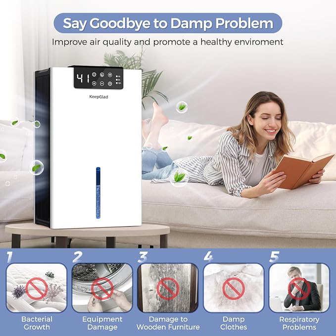 Dehumidifier, Dehumidifiers for Home(1000sq.ft), 98 OZ Dehumidifier Washable Air Filter, Dehumidifiers for Basement with Drain Hose, Auto Shut Off, Timer Setting, Humidity Display, White