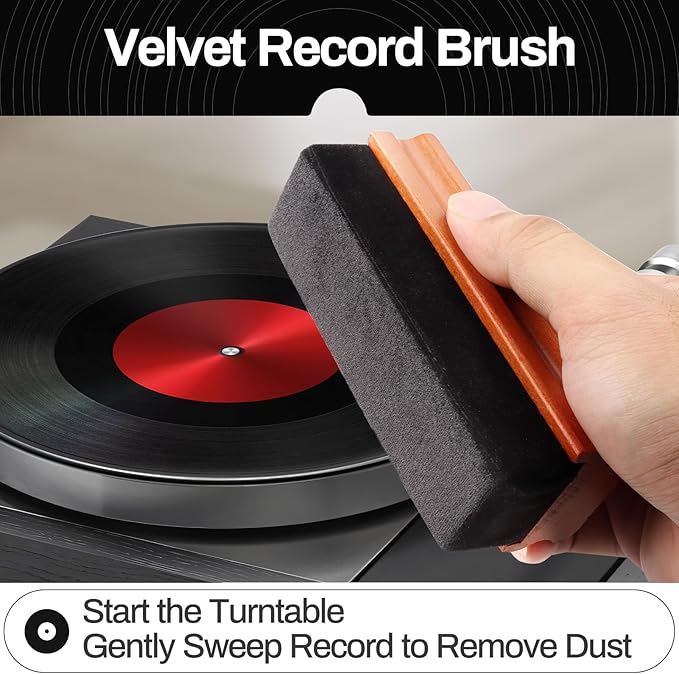 Vinyl Record Cleaning Kit Cleaner Player Cleaning Accessories Album Care Velvet Anti Static Carbon Fiber Stylus Brush Rubber Blower Record Mitts Storage Bag (7-in-1 Vinyl Record Cleaning Kit)