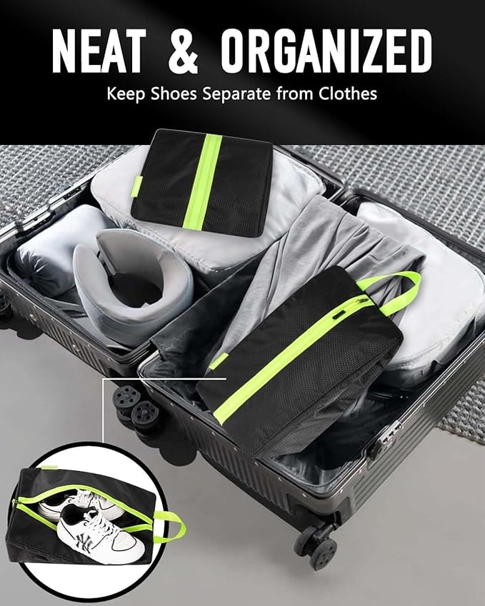 GLORIEROO Smell Proof Shoe Bags for Travel-Soccer Cleat Bag Smell Proof with Active Carbon Fabric | Odor-Absorbing Water-Resistant Track Shoe bags for Sports (Black with Green, UP TO US14)