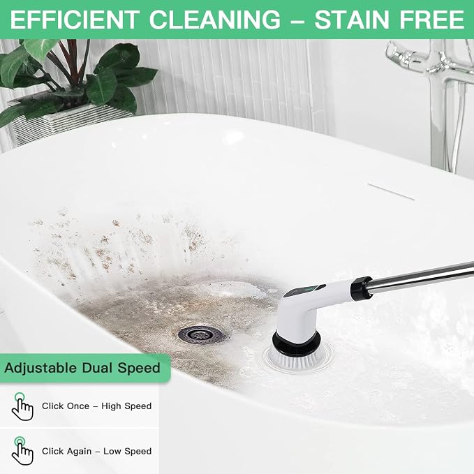 Electric Spin Scrubber Cordless Bath Tub Power Scrubber Bathroom Cordless Cleaning Brush with 7 Replaceable Drill Brush Heads Shower Cleaning Scrubbers with Adjustable Handle for Bathroom Kitchen