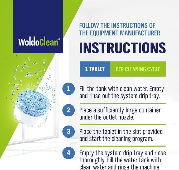 WoldoClean 2-Phase Cleaning Tablets (25 Count, 3.5g) - Compatible with Jura Automatic Coffee Machines E8, S8, Z10, J8, ENA & GIGA, Blue & White Formula, Cleans & Seals, Individually Sealed