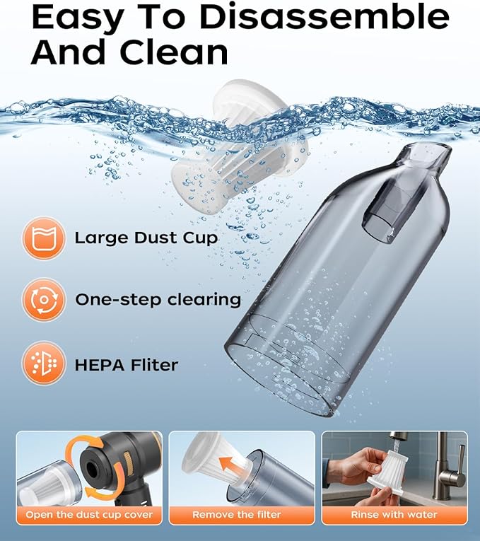 VNOST Car Vacuum,3 Suction Modes,Portable Mini Cordless Cleaner with 50000pa Suction Power,Type-C Charge,Handheld Vacuum for Home,Car,Birthday Gifts for Men Dad Husband (Black)