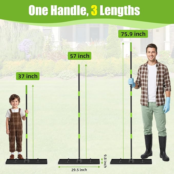 GARDTECH 30x10 Inch Lawn Leveling Rake Heavy Duty Adjustable Handle Yard Tool – Reinforced Steel Landscape Rake for Lawn Leveling, Soil Grading, Golf Course & Backyard Care