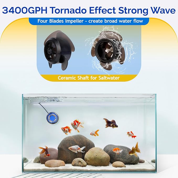 hygger Strong Wave Maker For Aquarium Magnetic DC Powerhead Adjustable Fish Tank Circulation Pump with Guard Controller for 75-220 Gallon Freshwater Saltwater 3400 GPH