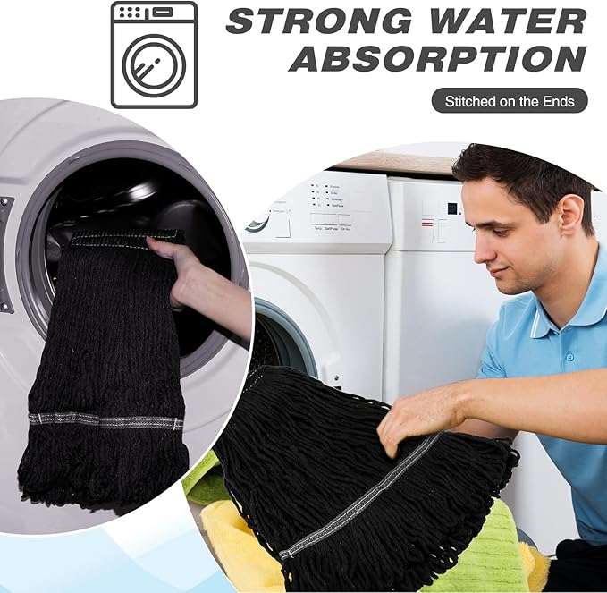 Nuogo 10 Pcs Commercial Mop Head Replacement Floor Cleaning Wet Heavy Duty Commercial Mop Refills General Cleaning(27.6 Inch,Black)