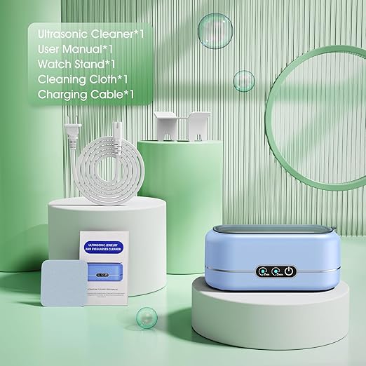 Professional Ultrasonic Jewelry Cleaner with Digital Timer,50KHz Ultrasonic Cleaner Machine with 304 Stainless Steel for Jewelry,Eyeglasses, Rings, Coin, Watch Strap, Dentures, Hygiene Items (Blue)