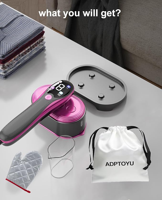 2-in-1 Steamer & Iron for Clothes, Portable Handheld Garment Steamer with LED Display, Large Ceramic Panel Travel Clothes Steamer Iron, 10s Fast Heat-Up All-Fabric Remove Wrinkle (Purple)