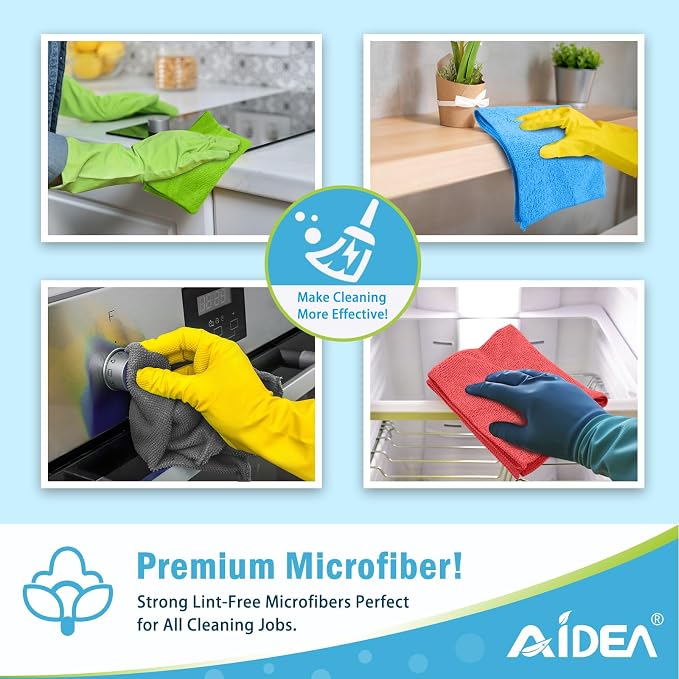 AIDEA Microfiber Cleaning Cloth Red-100PK, Soft Absorbent Shop Rags, Microfiber Towels for Cars, Kitchen Towels, Dusting Cloth for Home, Window, Cleaning Supplies, 12"×12"