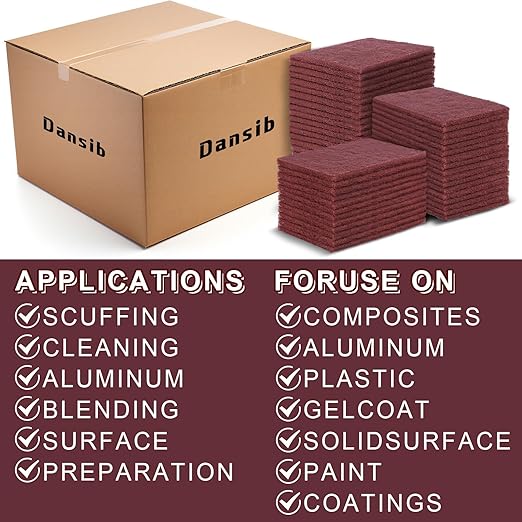 100 Pcs General Purpose Scuff Pads 6 X 9 Inch Red Abrasive Hand Sanding Non-Woven Aluminum Oxide Abrasive Pads Set for Surface Preparation Scuffing Scouring Blending Cleaning
