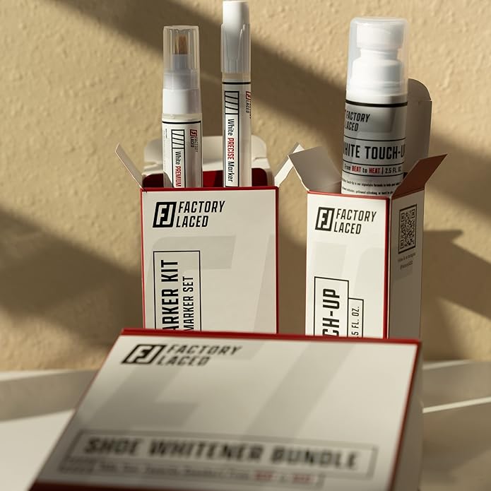 FACTORY LACED Shoe Whitener Bundle - White Shoe Cleaner Includes: White Touch Up, Premium Midsole Marker and Precision Marker - Safe on Leather, Canvas, Vinyl, Nylon and More