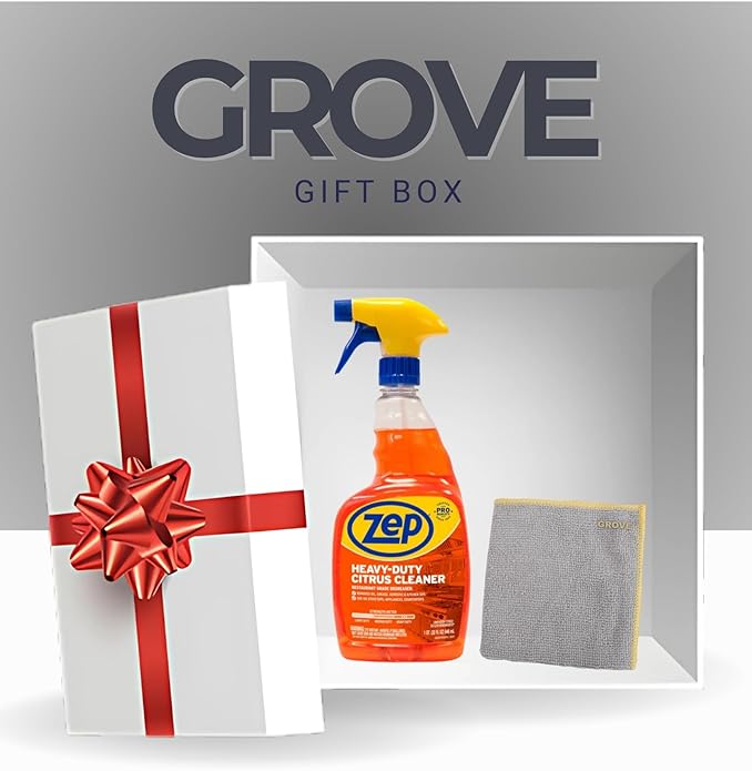Zep Heavy Duty Citrus Degreaser Spray 32 oz Bundle with Microfiber Cloth - Powerful Grease Remover for Kitchen, Stovetops, and Appliances - Versatile Multi-Surface Cleaner - (2 Items)