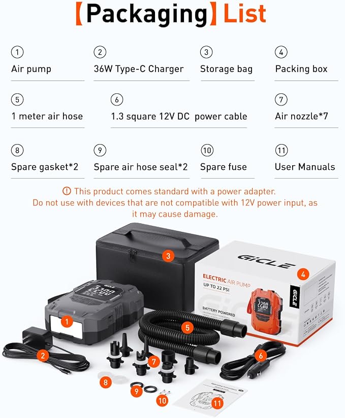 Rechargeable Paddle Board Electric Pump, 22PSI SUP Pump with Dual Power Battery & 12V DC Air Pump, Portable High Pressure Inflator with Auto Shut-Off & Fast Charging for SUP, Kayak, Inflatable Boat