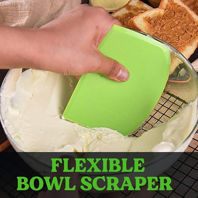 SURDOCA Dough Scraper Bench Scraper - 3P 13x7.9" Plastic Flexible Bowl Scraper, Sharp Edge & Angles Cake Scraper. Non-Slip Bakeware Decorating Tools Sculpting & Modeling Tools - White+Yellow+Green