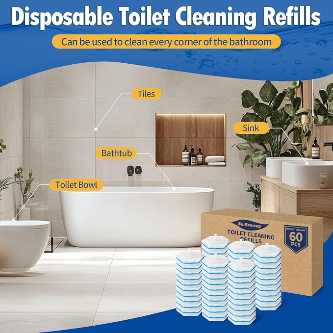 100 Count Toilet Bowl Wand Refills, Disposable Toilet Cleaner Refills, Disposable Wand Heads Compatible with Clorox and the Most Toilet Brushes, Lemon Scent