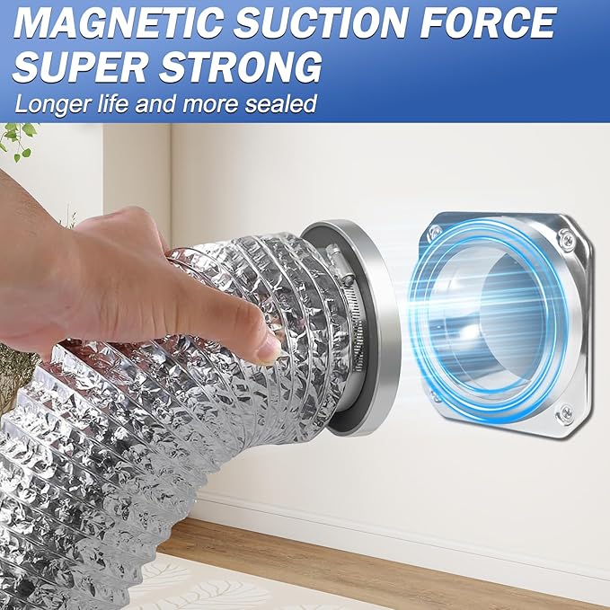 DVC-180 Magnetic Dryer Vent Connector Kit - 4 Inch Quick Connect Dryer Hose Coupling with 3.3ft Flexible Duct & 2 Clamps - Strong Self-Aligning Airtight Seal for Easy Cleaning & Tight Spaces