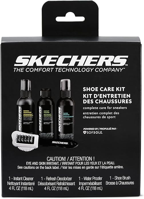 Sof Sole x Skechers Shoe Care Kit – All-in-One Shoe Cleaning Kit with Sneaker Cleaner, Shoe Deodorizer, Waterproof Spray & Brush – 4 oz Bottles with Pump Sprayers – Shoe Care for Athletic Shoes