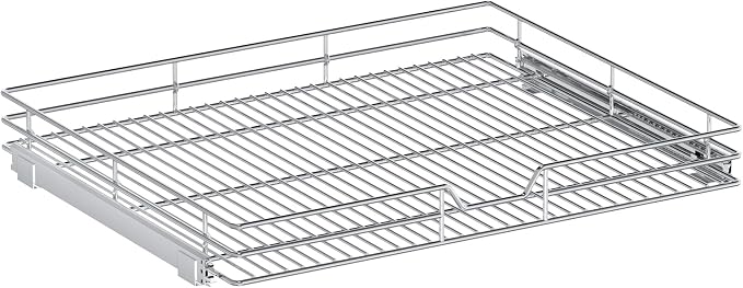 Pull Out Cabinet Organizer, 27" W x 21.5" D, Heavy Duty Chrome Slide Out Shelf for Wide Base Cabinets, Sliding Wire Basket Drawer for Pots, Pans, Appliances & Pantry Storage