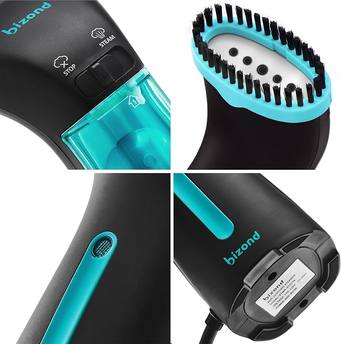 BIZOND Travel Steamer for Clothes - Portable, Handheld for Garment, Fabric and Curtain - No Spitting, Safe, 120V Only, Mini Steam Iron with Metal Plate - Compact Home Wrinkle Remover (Black)