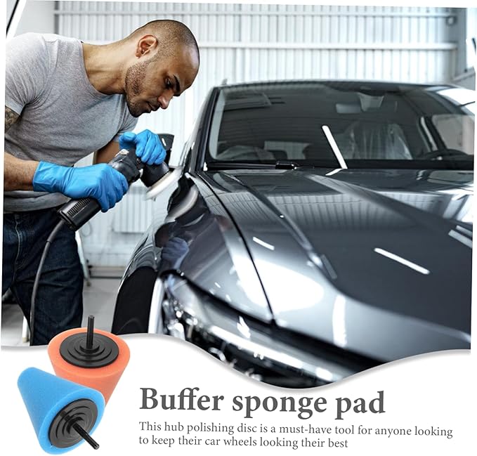 2pcs Car Wheel Polisher Sponge Buffing Pads with Drill Adapter Detail Buffers for Waxing and Polishing Durable and Comfortable Grip
