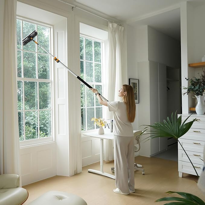 26Ft Window Squeegee with 5-19 FT Extension Poles, 2-in-1 Window Cleaning Kit with Telescopic Pole, Extra-Large 14" Window Squeegee Window Cleaner Tool with Adjustable Head, for High Window, Glass, RV