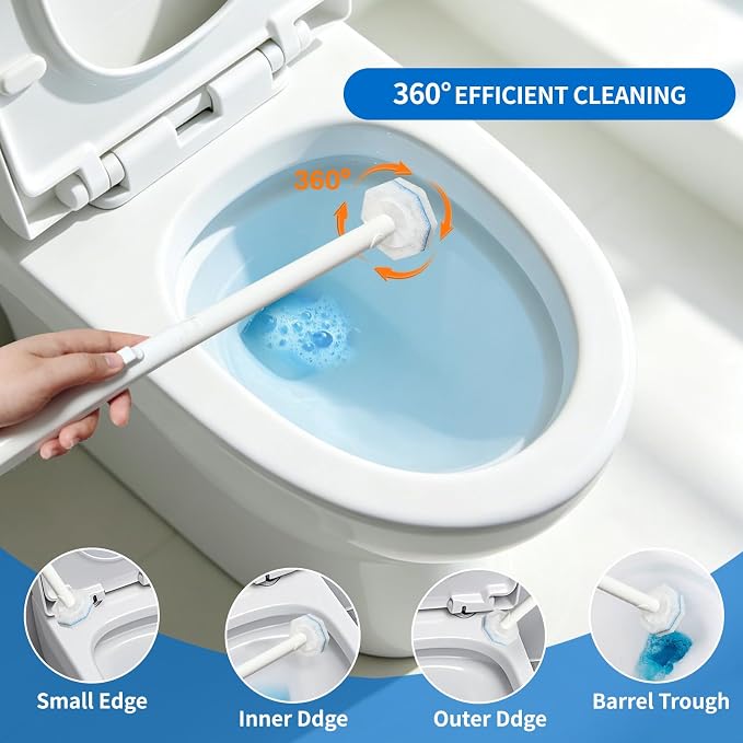 Toilet Brush and Holder Set - Disposable Toilet Bowl Wand Refills with Toilet Bowl Cleaners, Toilet Brush Set Includes 20 Refill Heads, Wand & Storage Caddy - 5X Cleaning Power