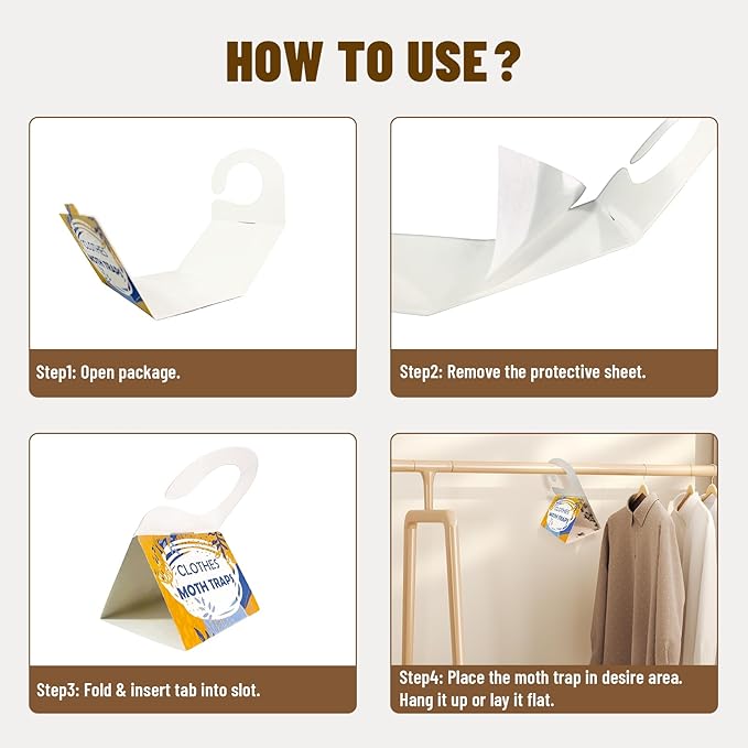 Clothing Moth Trap with Pheromone Attractant 16 Pack, Easy to use Clothes Moth Treatment, Odorless/Non-Toxic Strong Sticky Strips for Closet and Carpet