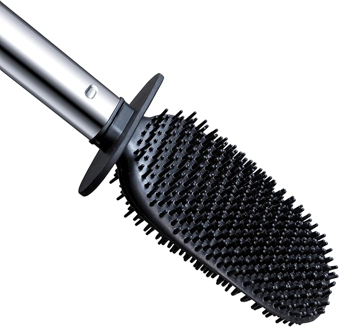 Sineng Silicone Toilet Brush and Holder Set, Stainless Steel Toilet Cleaning Brush, One-Piece Long Handle, Flexible Compact Modern RV Toilet Bowl Brush for Bathroom