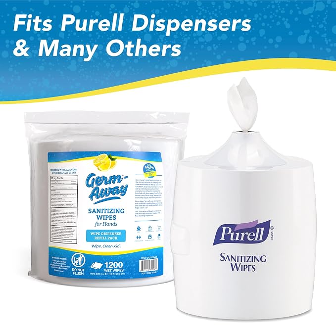 Hand Wipes, 1200 CT Refill Roll for Dispensers, Lemon Scent, Sanitizing Wipes with Moisturizing Aloe Vera, 1200 Count (Pack of 1)