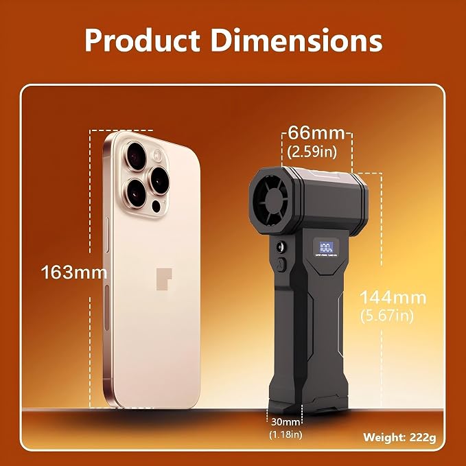 130000RPM Compressed Air Duster, 45m/s Handheld Turbo Blower, 4 Speed Adjustable Mini Electric Air Duster with LED Light & 5 Nozzles for Computer, Keyboard, Car, Camping Cleaning & Inflation