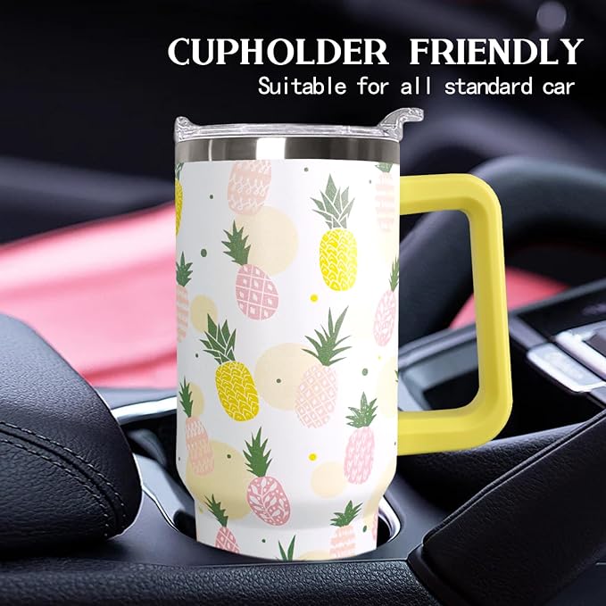 Ceovfoi 40oz Pineapples Coffee Mug Cup Water BottlesTumbler With Handle Lid and Straw,Pineapples Decor Stuff Accessories