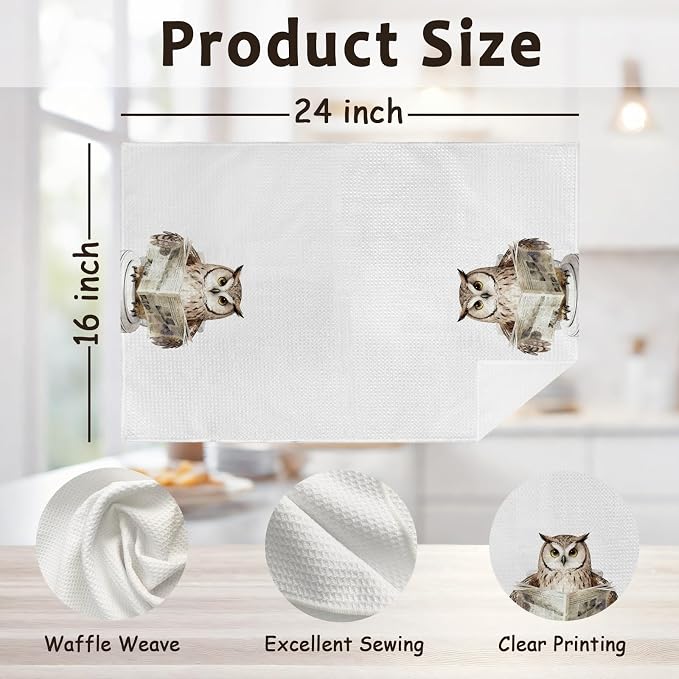 Funny Owl Hand Towels for Bathroom Washroom, Owl Lovers Gifts Dish Tea Towels for Kitchen Cabin Lodge Nursery Decor, Cute Wild Animal Bird Owls Decorative Hand Towels Set of 2, 16x24 Inch