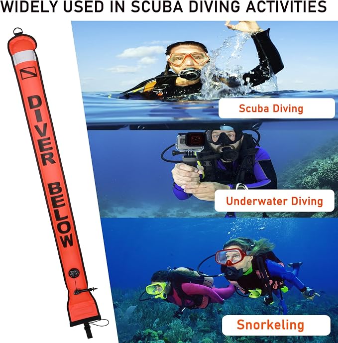 6FT Surface Marker Buoy (SMB), High Visibility Scuba Diving Surface Marker Signal Tube with Reflective Strip for Underwater Scuba Diving Underwater Sports