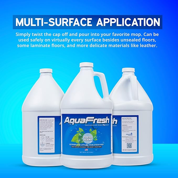 Aqua Science Demineralized Water Steam Mop Cleaning Solution - 1 GALLON Premium Floor Cleaner Solution Compatible with Any Steamer Mop - Best Value Steam Mop Solution - Fresh Scent | Made In USA