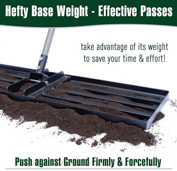Jardineer 36 Inch Heavy Duty Lawn Leveling Rake, 72 Inch Long Handle Yard Leveler for Grass Soil, Ground Dirt Leveler Tool for Lawn, Garden, Golf Course Maintenance