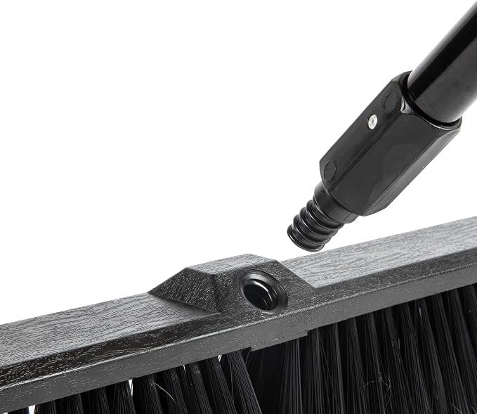 Restaurantware-Clean Tek Professional 17.13 Inch Push Broom, 1 Heavy-Duty Broom with 59” Handle - Medium Bristles, 2 Handle Attachment, Wooden, Commercial Use, for Deck, Garage, Yard, Patio
