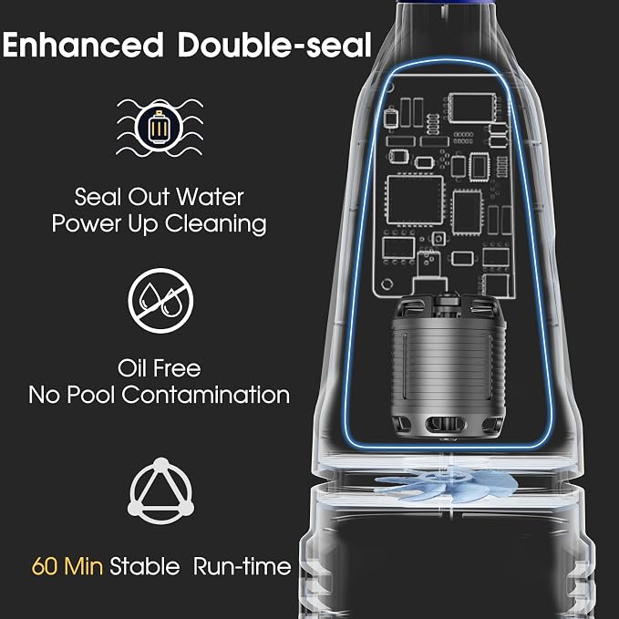 Cordless Handheld Pool Vacuum for Above Ground Pools - Upgraded 26.5GPM Real Suction, Time-Saving Directional-Control, 60min Runtime, 2 Vac Heads & 4 Filter Bags for Hot Tubs & Inground Pools -Green
