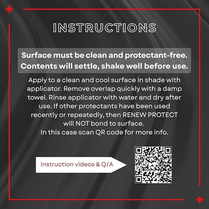 RENEW PROTECT - GLOZ, Tire & Trim Treatment, Ceramic-Hybrid Protectant, Lasts Months - Years, Mid or High Shine, Floor Mats-RV-Golf Cart, 100% Motorcycle-Safe, Wash-Proof, 5min Dry-Seal 16oz