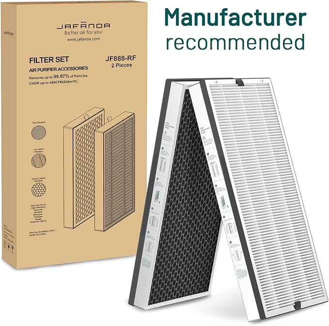 Jafända JF888 Replacement Filter, 2 Pack Original Filters, True HEPA 13 Filter, with 2.12 lb Activated Carbon, Remove Pollen Dust Pet Odor VOCs,Allergies,Smoke,Cooking smell