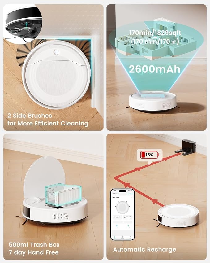 Lefant M310 Ultra Robot Vacuum and Mop, 6000Pa Suction-Slim Robotic Cleaner, Accurate Obstacle Avoidance, WiFi/App/Alexa Control, 170min Runtime, with ToF LiDAR Navigation for Pet Hair and Home