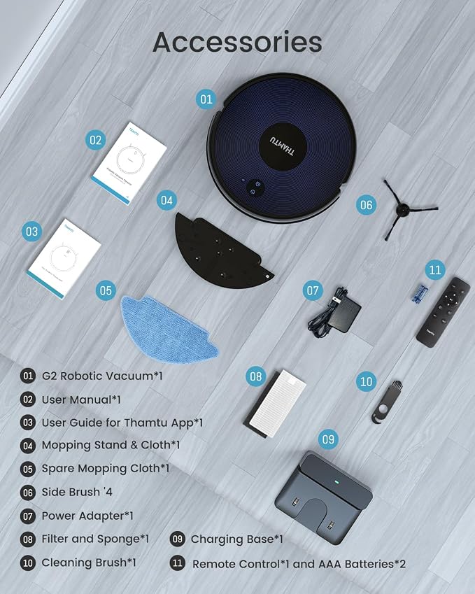 Robot Vacuum and Mop Combo, 100Min Runtime, APP&Voice Control, Ultra-Thin, Tangle-Free, Self-Charging Robotic Vacuum Cleaner, Good for Pet Hair, Hard Floor and Medium-Pile Carpet