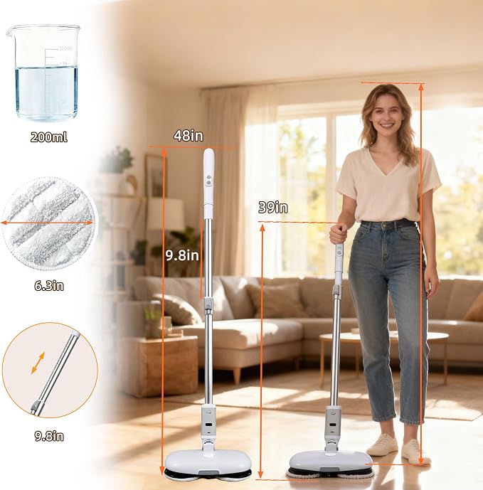 GOBOT Cordless Electric Spray Mop with High-Speed Motor, Enhanced Cleaning Power, Durable Material, LED Headlight, 300 mL Tank, Dual-Spinning Pads for Hardwood, Tile & Laminate(Blue)