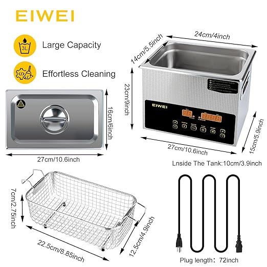 3L Ultrasonic Cleaner Dual-Frequency Professional Digital Stainless Steel Cleaning Machine with Heater Timer for Carburetor, Parts, Circuit Board, Glasses, Denture, Jewelry