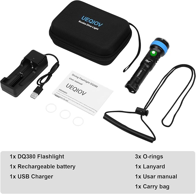 380 Dive Light Underwater Diving Flashlight, Super Bright Rechargeable Waterproof Flashlight with Battery Level Indicator, Suitable for Scuba Diving and Snorkeling Night Diving Light